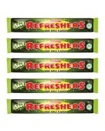 A pack of 5 sour apple chew bars, chewy retro sweets!