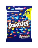 A bag of Smarties, colourful sweets made from milk chocolate with a crispy sugar shell