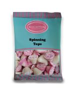 Spinning Tops - A bulk 1kg bag of retro strawberry and cream flavour chocolate candy sweets shaped like spinning tops