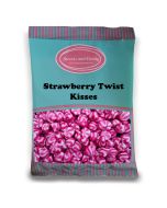 Strawberry Twist Kisses - A bulk 1kg bag of Strawberry and Cream flavour jelly sweets with a pink and cream pattern.