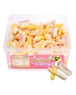 A full tub of swizzels fun gums giant teeth and toothbrushes, delicious fruit flavour gummy sweets