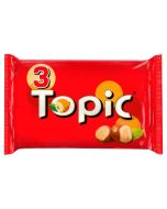 A 3 pack of Topic chocolate bars consisting of nougat, hazelnuts and caramel