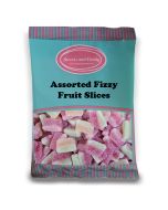 Vegan Assorted Fizzy Fruit Slices - 1Kg Bulk bag of vegan 
assorted fruit flavour fizzy sweets.