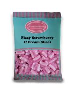Vegan Fizzy Strawberry and Cream Slices - 1Kg Bulk bag of vegan strawberry and cream flavour fizzy sweets