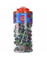 A full jar of 150 blue, green and red tongue painter lollipops.