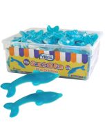 Large blue dolphin shaped sweets in a resealable sweet tub