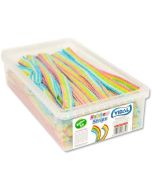 Vidal sour rainbow belts in a resealable tub