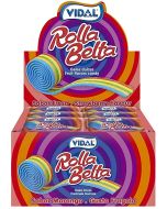 A full case of rolled up fizzy rainbow candy belts