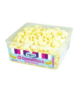 A bulk vidal sweet tub full of foam banana flavour sweets
