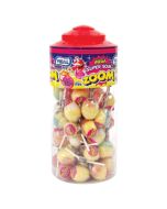 A full jar of 50 super sour flavour lollies with a bubblegum centre