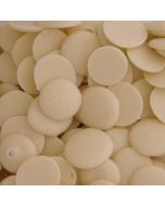 White chocolate flavour buttons in a bulk 3kg box