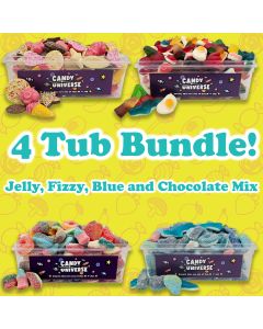 Candy Universe Jelly, Fizzy, Blue Chocolate Mix - 4 Tub Bundle