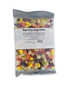 A bulk 1kg bag of Midget Gems fruity gummy sweets