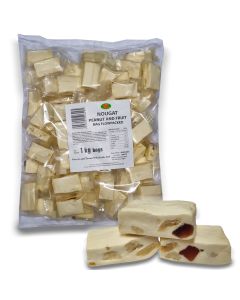 A bulk 1 Kilo bag of soft nougat with peanuts and fruit inside