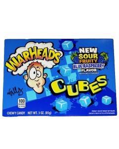 American Sweets - Blue raspberry flavour warheads cubes sweets in a theatre box