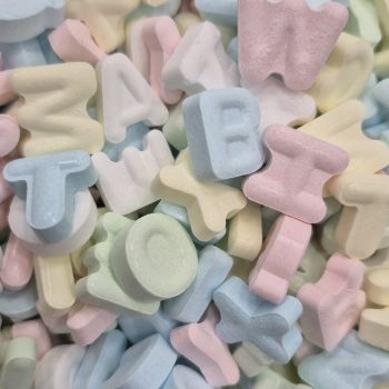 Hard candy sweets shaped like colourful letters