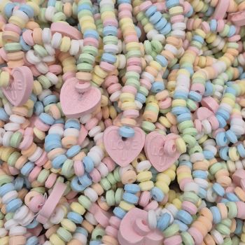 Retro Sweets - fruit flavour candy sweets on stretchy elastic and heart shaped pendants