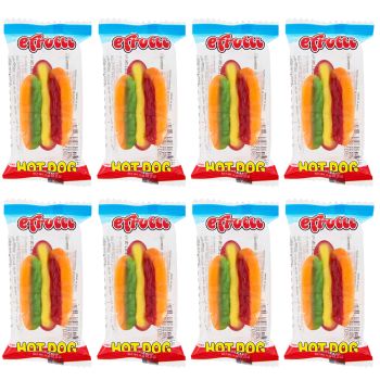 American Sweets - A pack of 8 fruit flavour gummy sweets shaped like hotdogs