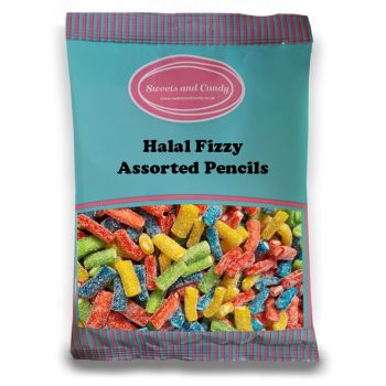 Halal Pick and Mix Sweets - 1kg Bulk bag of Fizzy Assorted Pencils, sugar coated fruit flavour candy sweets with a fondant centre