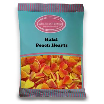 Halal Pick and Mix Sweets - 1kg Bulk bag of Halal Peach Hearts, peach flavour jelly sweets with a sugar coating