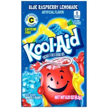 A sachet of Blue Raspberry Kool Aid, a drink powder imported from America.