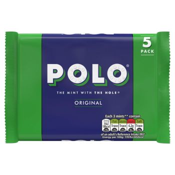 A pack of 5 rolls of original mint flavour polo sweets