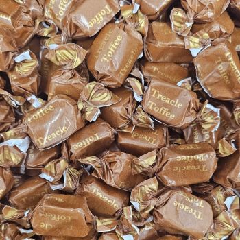 Individually wrapped traditional rum and butter flavour chewy toffees in a red and gold wrapper