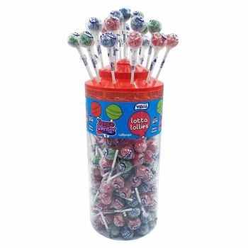 A full jar of 150 blue, green and red tongue painter lollipops.