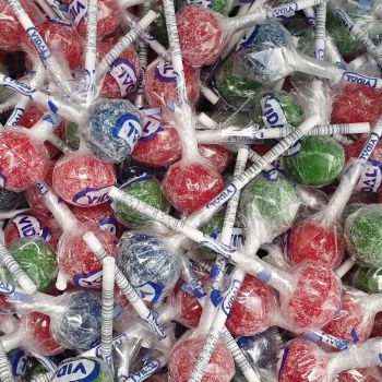 Assorted colours of tongue painter lollies, all with a cherry flavour