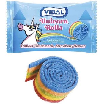 Unicorn rolled up fizzy candy belts