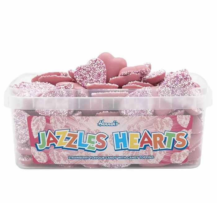 Pink Jazzles Hearts Tub Of 120 Retro Sweets Pick And Mix Sweets 