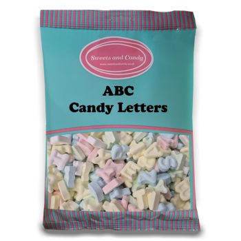 A bulk 1kg bag of colourful hard candy ABC letters.