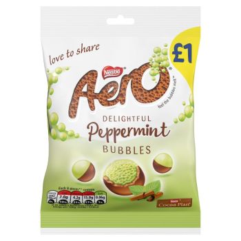 Bitesize bubbles of Aero peppermint-flavoured chocolate in smooth chocolate shells