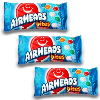 American Sweets - Airheads Bites, a pack of 3 bags of chewy fruit flavour American candy.