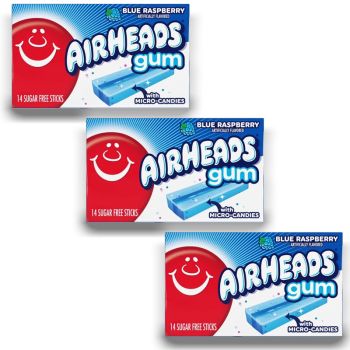 American Sweets - Airheads blue raspberry flavour chewing gum imported from America, pack of 3