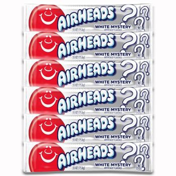 American Sweets - A pack of 6 White Mystery flavour Airheads, chewy American candy bars.
