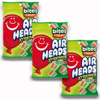 American Sweets - A pack of 3 Sour rainbow berry flavour Airheads Xtremes, bags of American candy. 