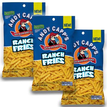 American Sweets - A pack of 3 large 85g bags of Andy Capp's Ranch Fries American Crisps.