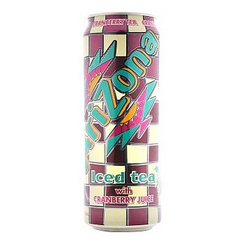 A large can of Arizona Iced Tea with Cranberry juice