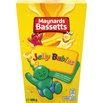 A large 400g box of traditional jelly baby sweets made by Maynards Bassetts