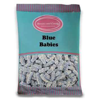 A bulk 1kg bag of fizzy blue babies sweets
