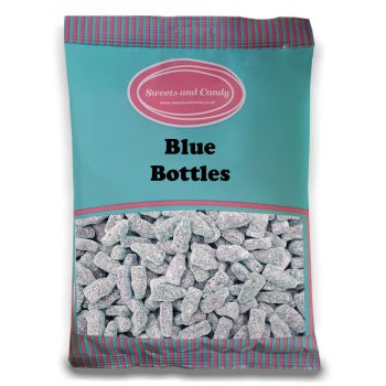 A bulk 1kg bag of blue bottles, fizzy blue sweets shaped like bottles