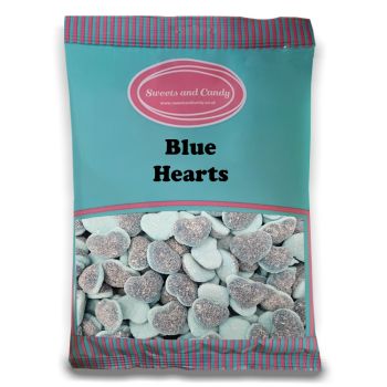 Blue Hearts in a bulk 1kg bag, fizzy blue jelly sweets