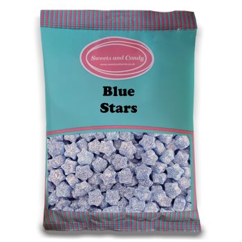 blue raspberry flavour sweets shaped like stars in a 1kg bag