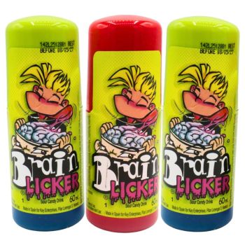 A pack of 3 Brain Licker Retro rolling liquid candy, super sour sweets