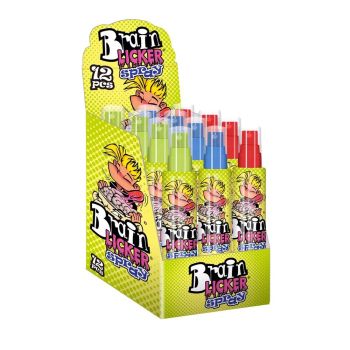 A full case of Brain licker Spray Sweets, Sour liquid candy in a novelty spray bottle