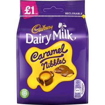 A share size bag of caramel nibbles from cadburys, chewy caramel sweets