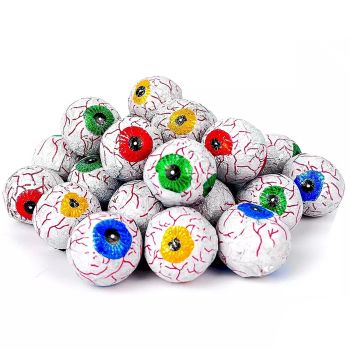 Milk chocolate balls wrapped in spooky eye ball foil wrappers