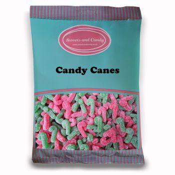 Christmas Sweets - 1Kg Bulk bag of strawberry flavour gummies sweets shaped like candy canes.
