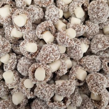Taveners Coconut Mushrooms, mushroom shaped sweets with a fondant stalk and desiccated coconut covering